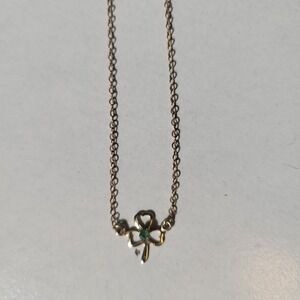 Vintage Signed 12K Yellow Gold Filled Shamrock Emerald Necklace Gentle Pendant